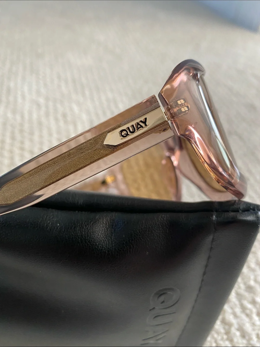 Quay Australia Light Nuetral Pinkish Brown Translucent Frame Sunglasses